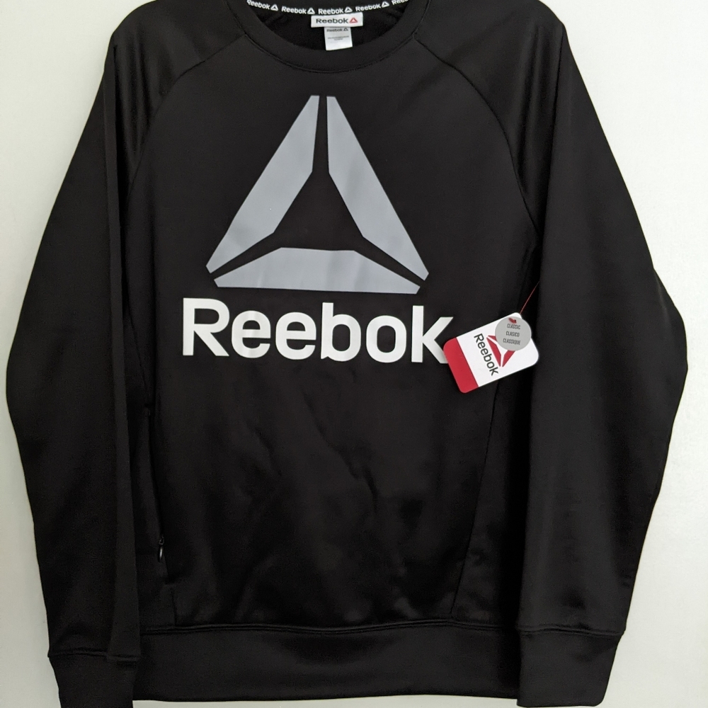 New Reebok Boys Black Gray Fleece Lined Sweatshirt w/ Full Zip Pocket 18 XXL